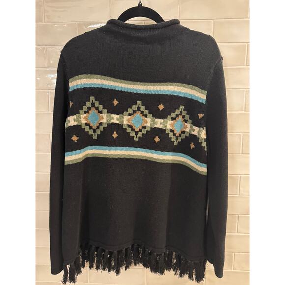 CJ Banks Black Fringe Hem Sweater Mock Neck Aztec Pattern Size X - Picture 3 of 4